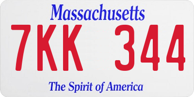 MA license plate 7KK344