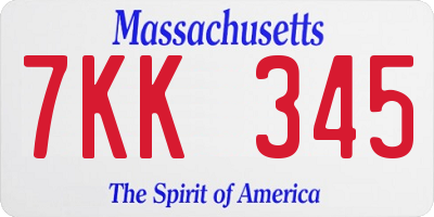 MA license plate 7KK345