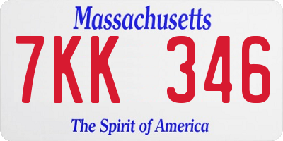 MA license plate 7KK346
