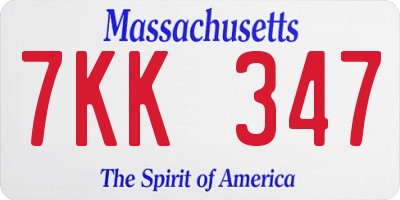 MA license plate 7KK347