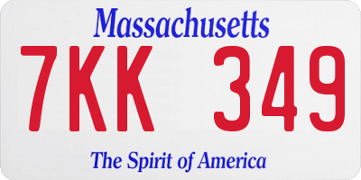 MA license plate 7KK349