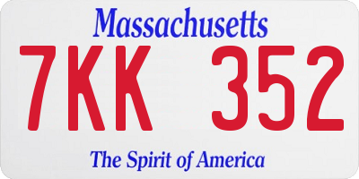 MA license plate 7KK352