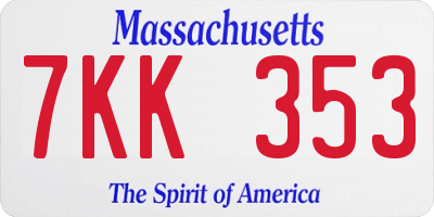 MA license plate 7KK353