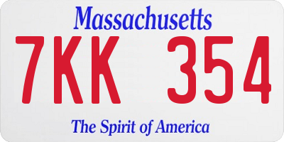 MA license plate 7KK354