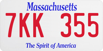 MA license plate 7KK355