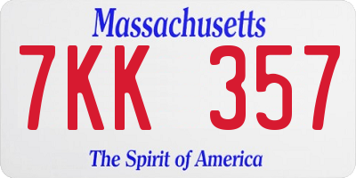 MA license plate 7KK357