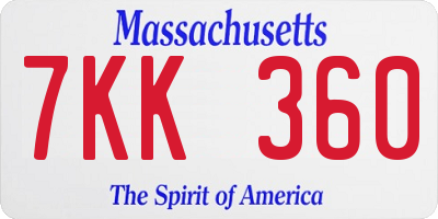 MA license plate 7KK360