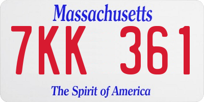 MA license plate 7KK361