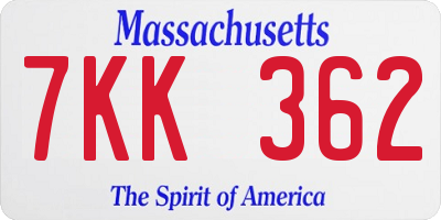 MA license plate 7KK362