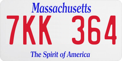 MA license plate 7KK364