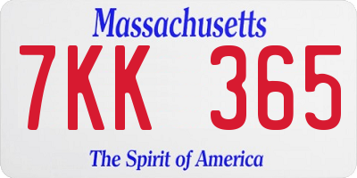 MA license plate 7KK365