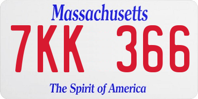 MA license plate 7KK366