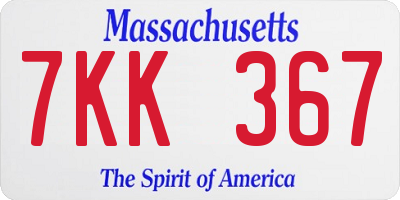 MA license plate 7KK367