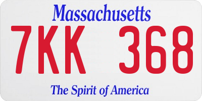 MA license plate 7KK368
