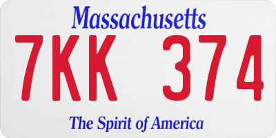 MA license plate 7KK374