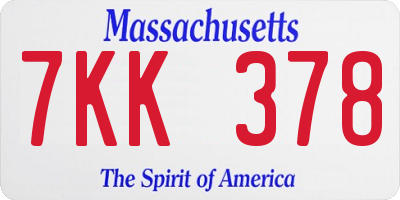MA license plate 7KK378