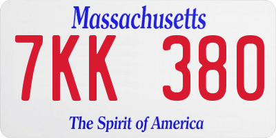 MA license plate 7KK380