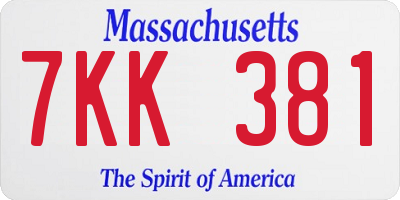 MA license plate 7KK381
