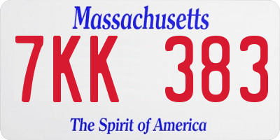MA license plate 7KK383