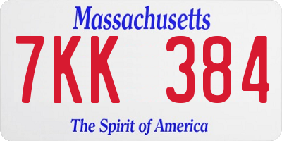 MA license plate 7KK384