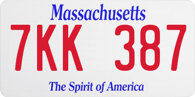 MA license plate 7KK387