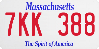 MA license plate 7KK388