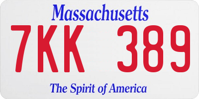 MA license plate 7KK389