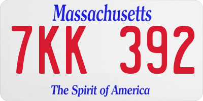 MA license plate 7KK392