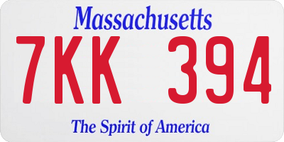 MA license plate 7KK394