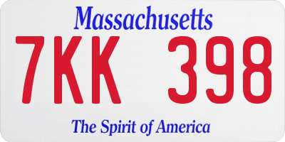 MA license plate 7KK398