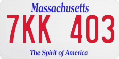 MA license plate 7KK403