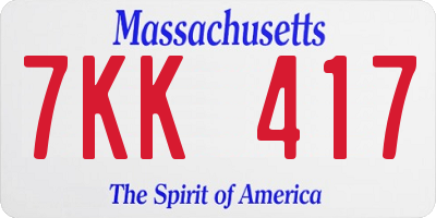 MA license plate 7KK417