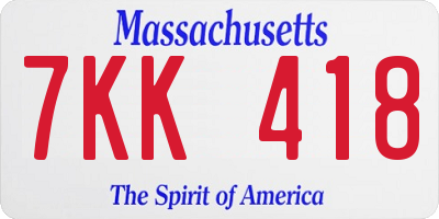 MA license plate 7KK418