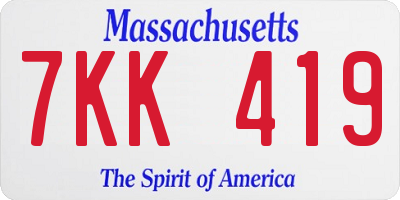 MA license plate 7KK419