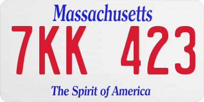 MA license plate 7KK423