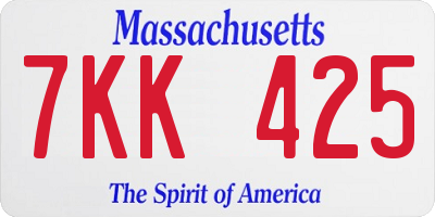 MA license plate 7KK425