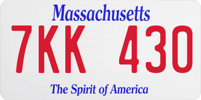 MA license plate 7KK430