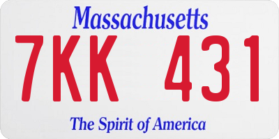 MA license plate 7KK431
