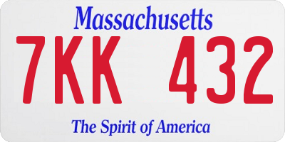 MA license plate 7KK432
