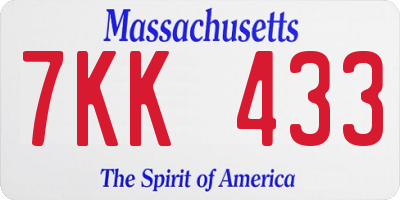 MA license plate 7KK433