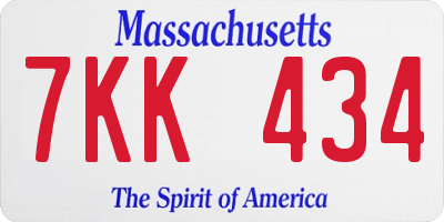 MA license plate 7KK434