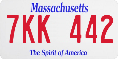 MA license plate 7KK442