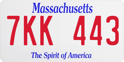 MA license plate 7KK443