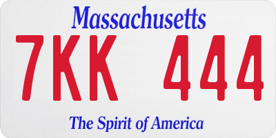 MA license plate 7KK444