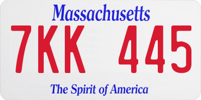 MA license plate 7KK445