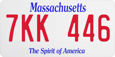 MA license plate 7KK446