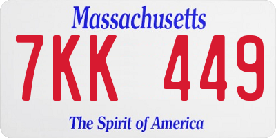 MA license plate 7KK449