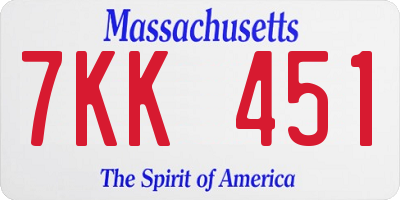 MA license plate 7KK451