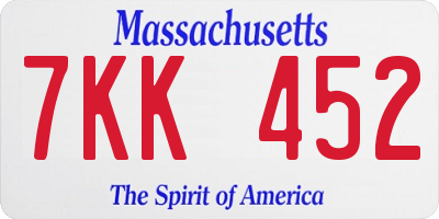 MA license plate 7KK452