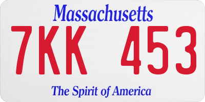 MA license plate 7KK453